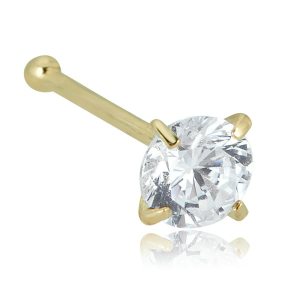 Details about   JewelryWeb Solid 14K Yellow or White Gold 3-mm 20 Gauge 3-Stone CZ Nose Stud. 